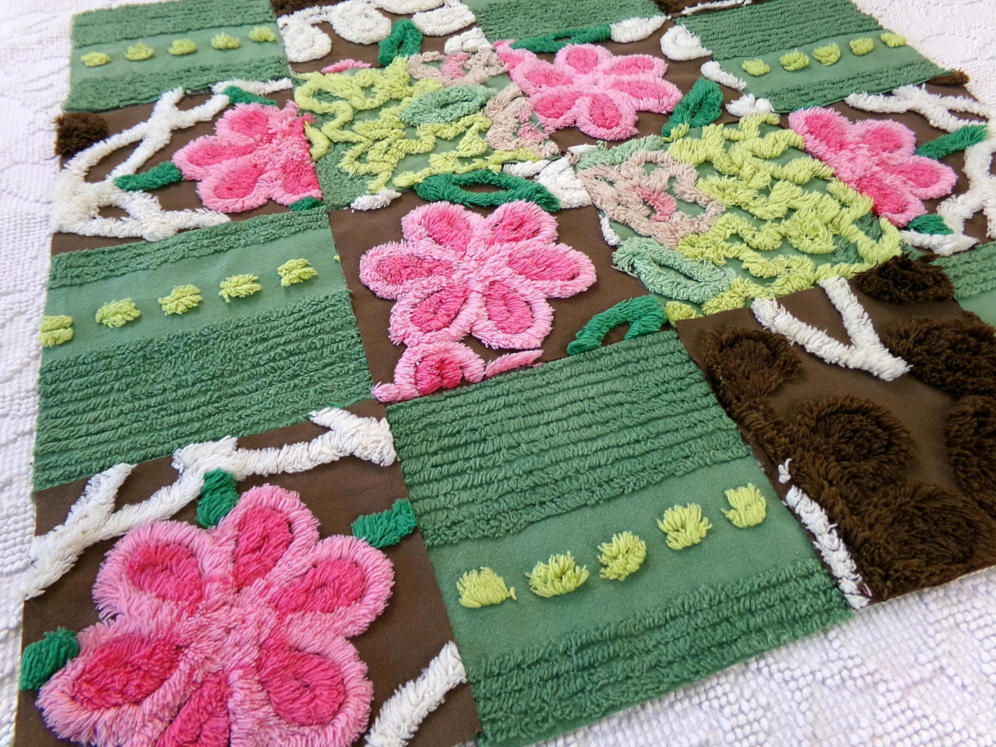 vintage chenille fabric squares, set of 16 magical boho 6" blocks for arts & crafts, sewing