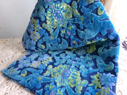 celestial vintage cut velvet fabric, midnight blue mystic Bates tapestry chenille, 18" x 22" inch piece, sewing material for boho bags