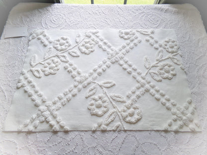 Elegant White Floral Chenille Fabric: Vintage Cottage Style 23" x 15" Cut Piece
