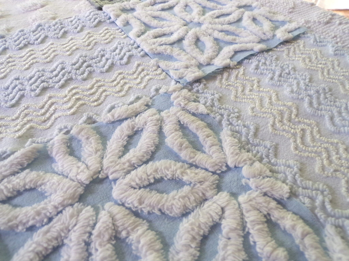 winter storm chenille fabric squares, 16 vintage 6" x 6" quilt blocks in cool blue & modern grey geometric for sewing, crafts, fiber arts