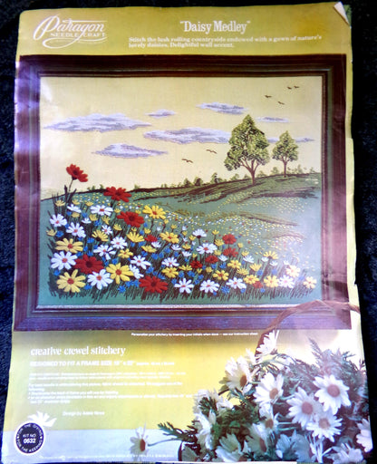 DAISY MEDLEY Crewel Stitchery Kit, Hippie Boho Vintage 0632 Paragon Needlecraft Embroidery, Design by Adele Veres