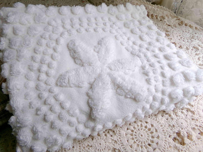 sweet stars 3D vintage chenille fabric, 100% cotton antique white sewing material for pillows, handmade chenille quilts, 28" x 18" cut piece