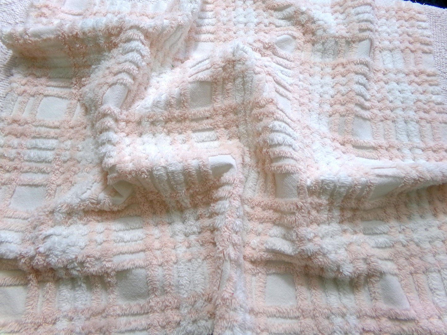 snuggly vintage chenille fabric, summery cottage plaid pattern, 18" x 24" cut piece