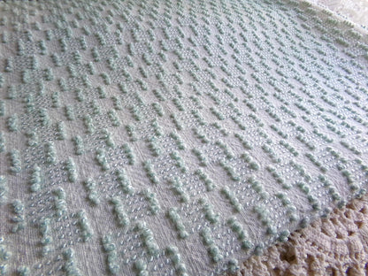 sage green vintage chenille fabric, mini ladder textured design, 18" x 24" inch piece of quilt material for sewing & crafts