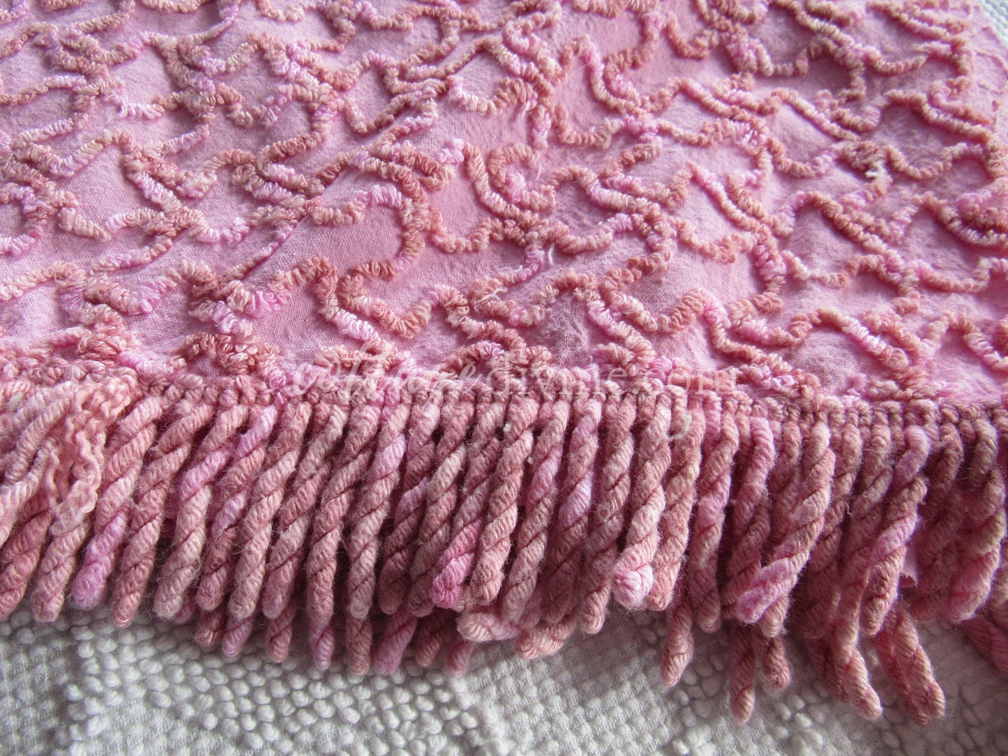 Unique Vintage Chenille Fabric, Marble Pink Texturized Squiggles, 25" x 20" Inch Piece for Quilts, Pillows & Handmade Crafts