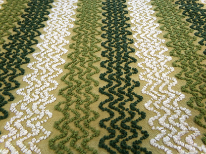 groovy green zig zag vintage chenille fabric, earthy avocado, olive textured pattern, 18" x 24" cut piece for arts & crafts