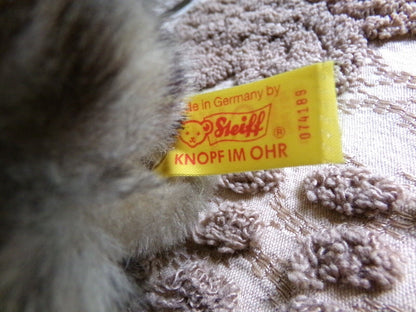 Vintage STEIFF Kitten Unique Curled Up Tabby Cat 074189 with Button, Tags
