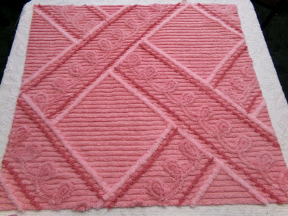 crossroads pink vintage chenille fabric in optic bold intersecting geometric design, 25" x 28" piece