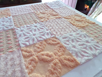 Peach Chenille Fabric Squares Set, "Nostalgia Rose" 16 Vintage Quilt Blocks, 6" inch