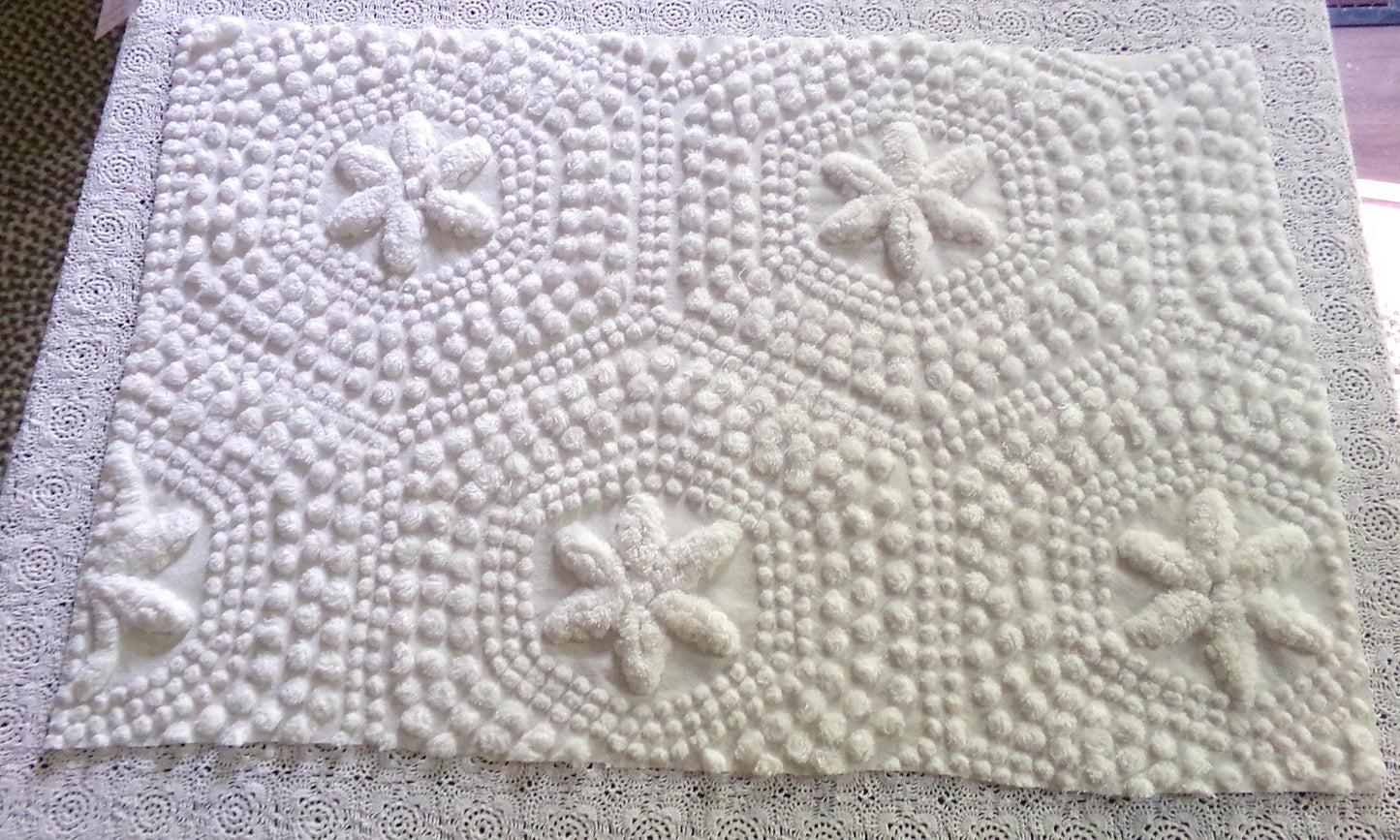 sweet stars 3D vintage chenille fabric, 100% cotton antique white sewing material for pillows, handmade chenille quilts, 28" x 18" cut piece