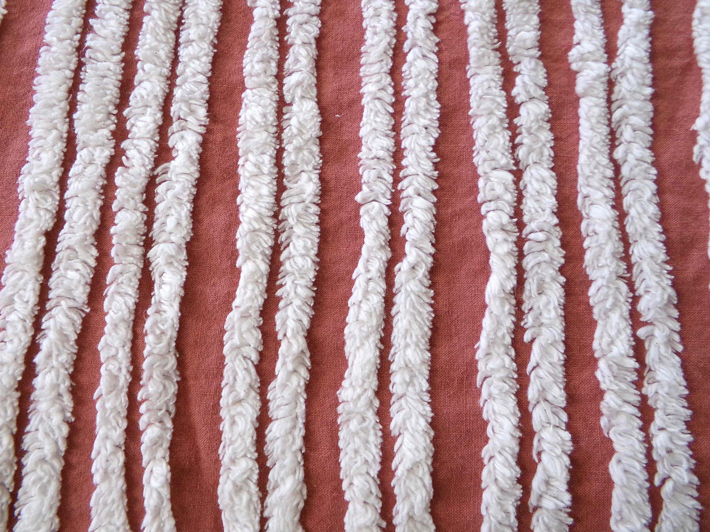 Terracotta & White Striped Vintage Chenille Fabric, Double Stripe Design, 15" x 28" inch piece of Boho Sewing Material for Quilts, Crafts