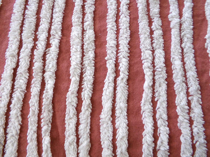 Terracotta & White Striped Vintage Chenille Fabric, Double Stripe Design, 15" x 28" inch piece of Boho Sewing Material for Quilts, Crafts