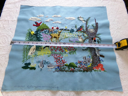 AMERICAN WILDLIFE Completed Vintage Crewel Embroidery from Paragon Needlecraft Kit 0418 02446x Forest Animals, Carol & Don Henning Design