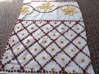 boho sunflower vintage chenille fabric, autumn gold & brown geometric florals on 100% cotton 22" x 28" cut piece