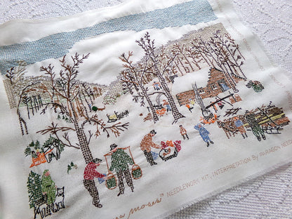 Grandma Moses SUGARING OFF Completed Cross Stitch Embroidery Paragon Stitchery 0210 - Rustic Country Winter Scene