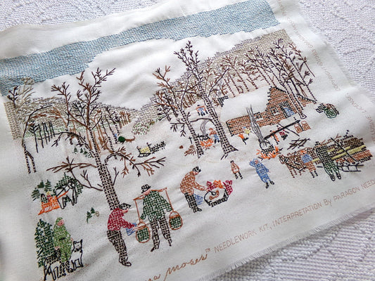 Grandma Moses SUGARING OFF Completed Cross Stitch Embroidery Paragon Stitchery 0210 - Rustic Country Winter Scene
