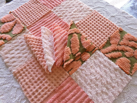 retro 1970s style chenille fabric squares, delicious colors, 16 vintage quilt blocks 6" x 6" inch, for patchwork pillows, quilting, crafts