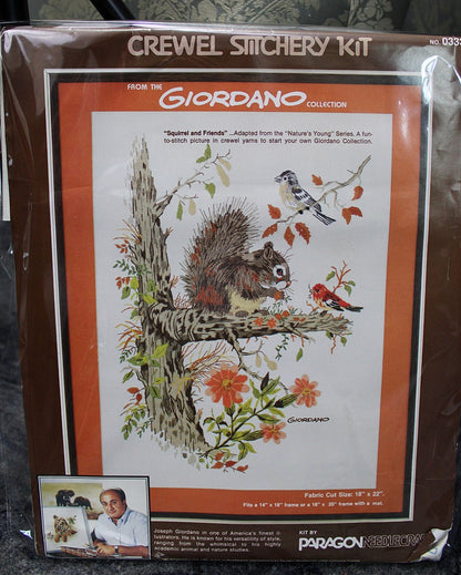 SQUIRREL and FRIENDS Vtg Crewel Embroidery Kit Paragon Stitchery 0333 Giordano