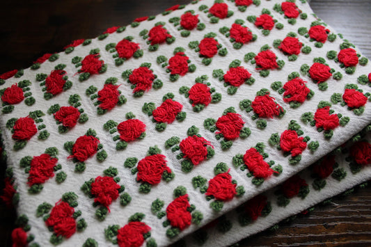 Striking Red Rosebud Vintage Chenille Fabric from Morgan Jones Roses Bedspread, 18" x 24" inch Piece