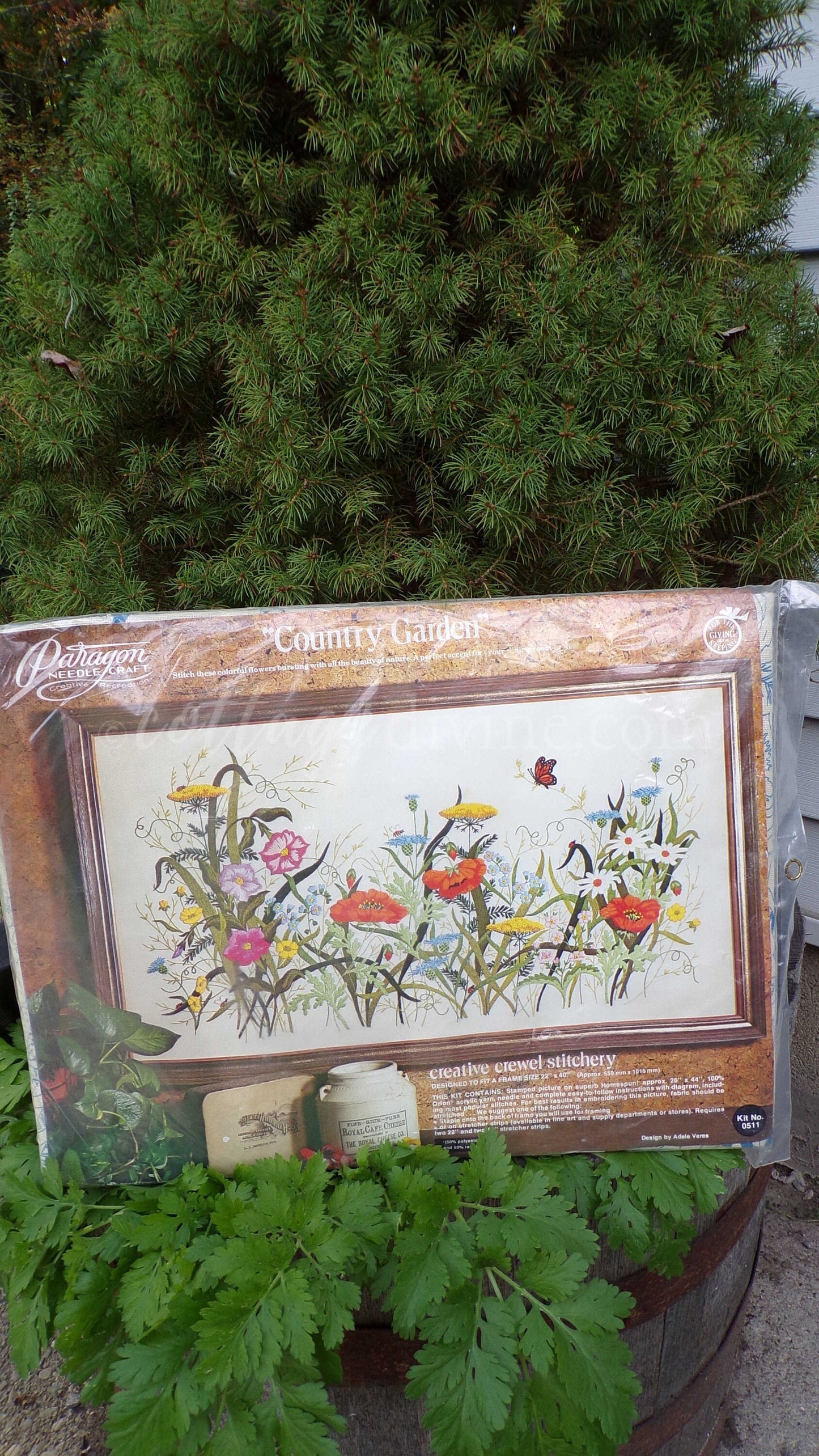 COUNTRY GARDEN Rare Crewel Stitchery Kit, Flower Power Meadow Scene Wall Hanging, Vintage 0511 Paragon Needlecraft Embroidery by Adele Veres
