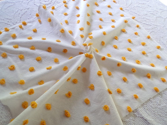 Golden Harvest Puff Pops Vintage Chenille Fabric, 24" x 20"-inch Handtufted Piece, Unique in DIY Pillows & Quilts