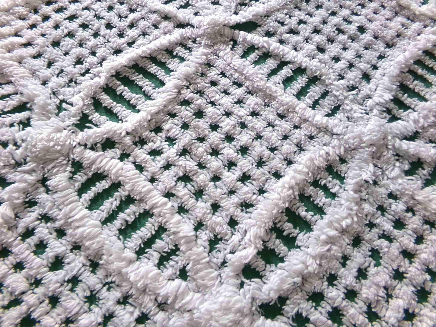 Rich Green Vintage Chenille Fabric, 20" x 24" inch Piece, Plush White Wedding Ring Geometric Design