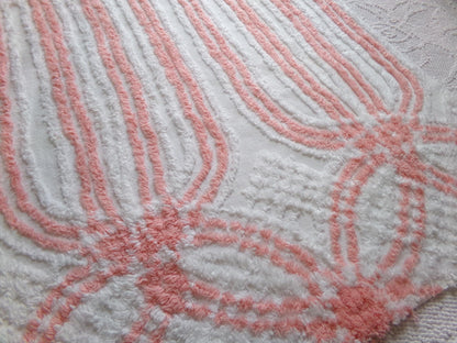 vintage chenille fabric in peachy white geometric design, 22" x 24" piece of lightweight cotton sewing & quilt material