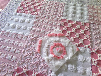 Must Luv Pink Quilt Squares Set from Vintage Chenille Bedspread Fabric, 17 Blocks, 6" x 6" inch