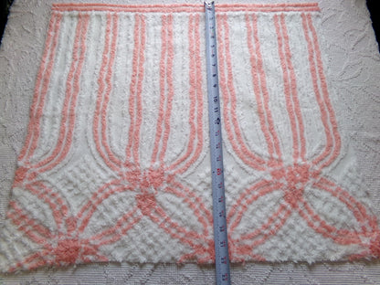 vintage chenille fabric in peachy white geometric design, 22" x 24" piece of lightweight cotton sewing & quilt material