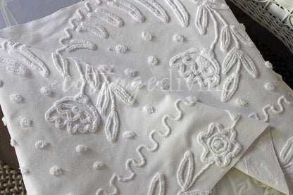 Lily White Dot Vintage Chenille Fabric Piece, 19" x 27" inches, Beautiful Farmhouse Style