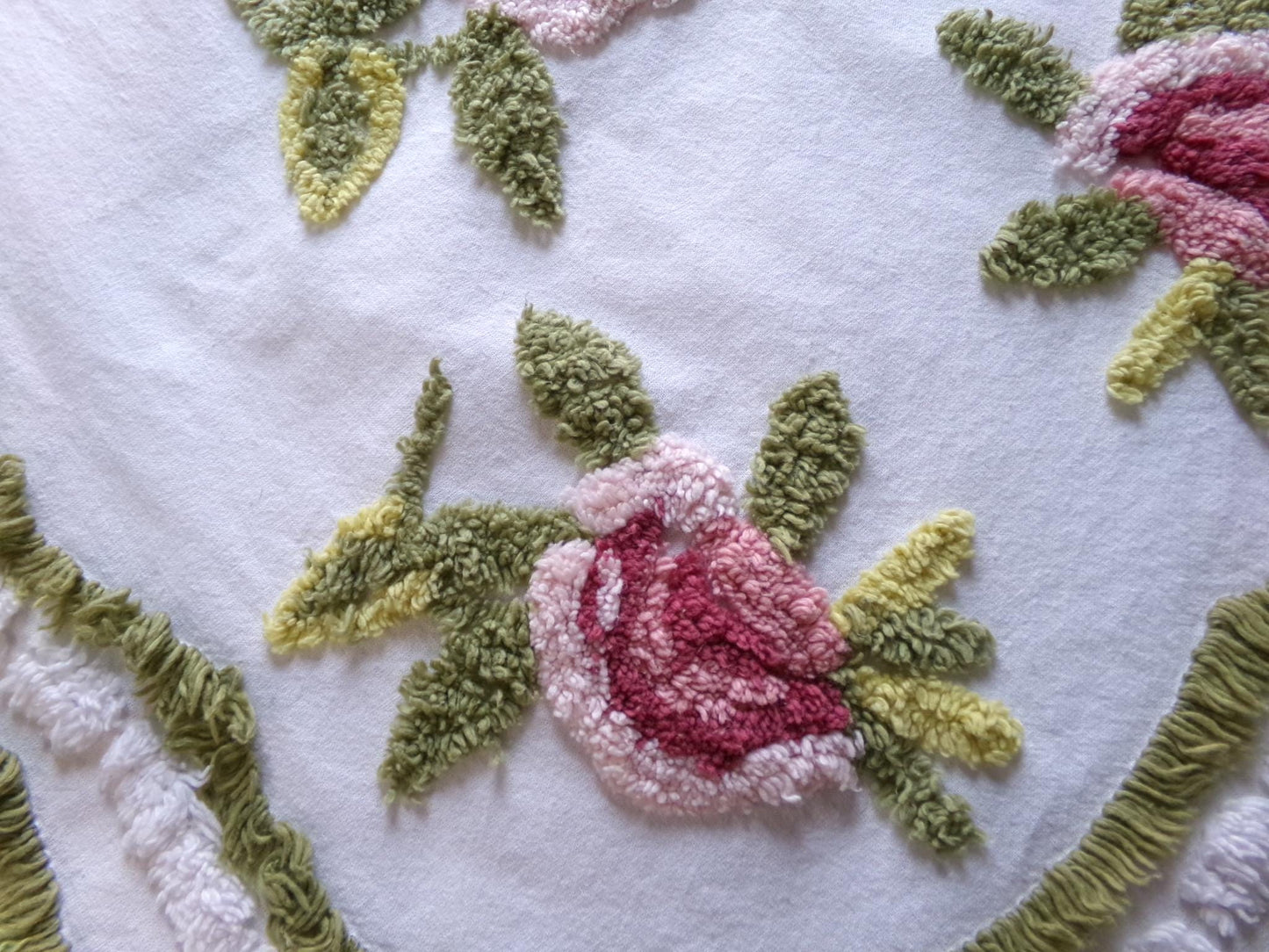 victorian style rose vintage chenille fabric, 19" x 25" inch piece of cotton sewing material, great for pillows & crafts