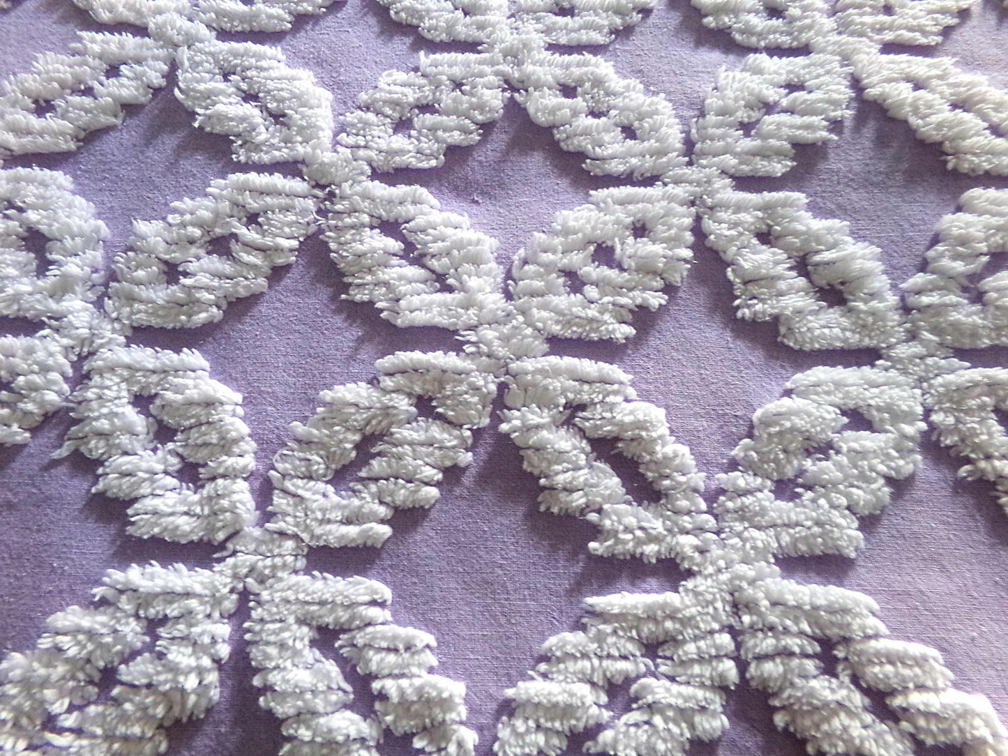 Sculpted Lavender Petals Vintage Cotton Chenille Fabric, Geometric Floral Design, 20" x 24" inch Piece, Lovely in Springtime Quilts, Pillows