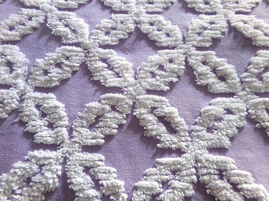 Sculpted Lavender Petals Vintage Cotton Chenille Fabric, Geometric Floral Design, 20" x 24" inch Piece, Lovely in Springtime Quilts, Pillows