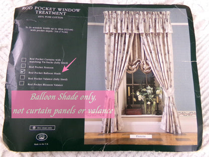 Laura Ashley FLORETTE Rod Pocket Balloon Shade, Vintage New Old Stock Window Curtain Treatment in Country Florals, 100% Cotton Made in UK