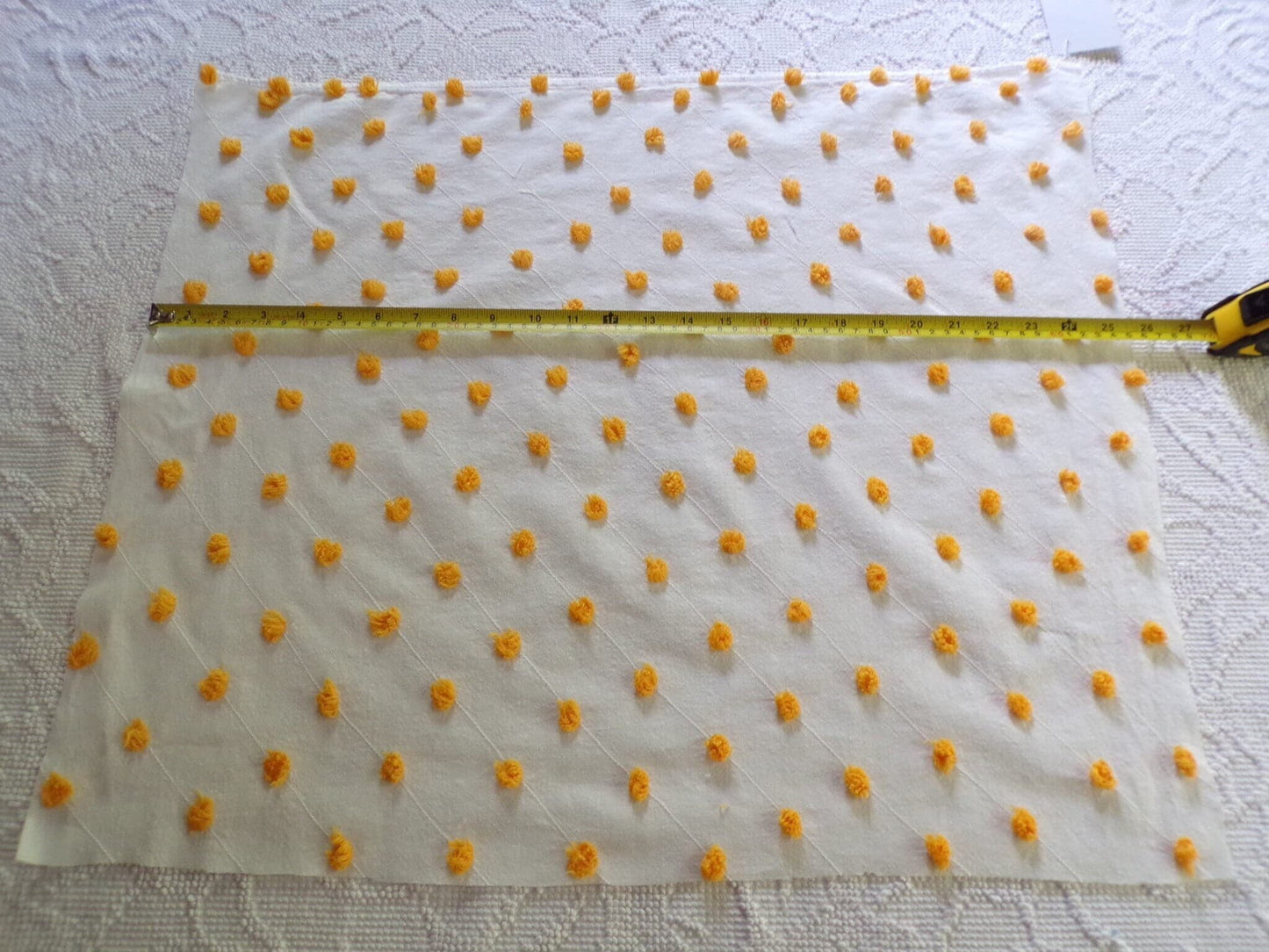 Golden Harvest Puff Pops Vintage Chenille Fabric, 24" x 20"-inch Handtufted Piece, Unique in DIY Pillows & Quilts