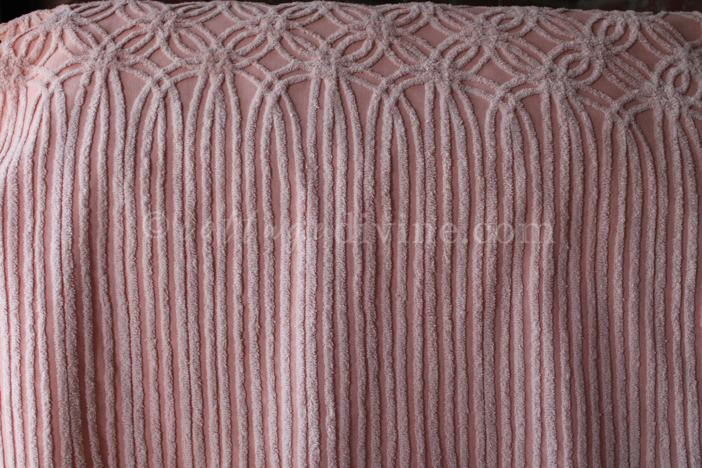 Beautiful Rosy Vintage Chenille Fabric Piece, 24" x 25" inches, Old Fashioned Wedding Rings & Cathedral Stripes