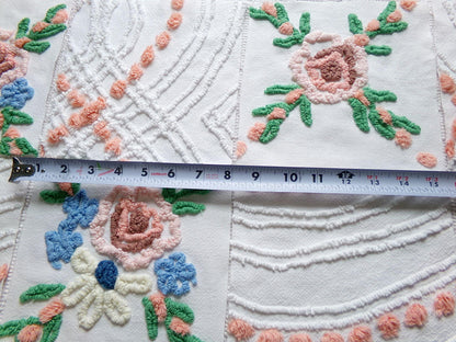 cottage chic chenille fabric squares, set of 8 vintage 7.5" quilt blocks, peach, white rose floral & geometric for sewing, crafts, quilting
