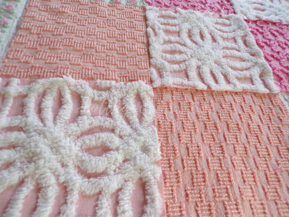 Sherbet Ice Cream Chenille Quilt Squares Set from Vintage Bedspread Fabric, 16 Blocks, 6" x 6" inch
