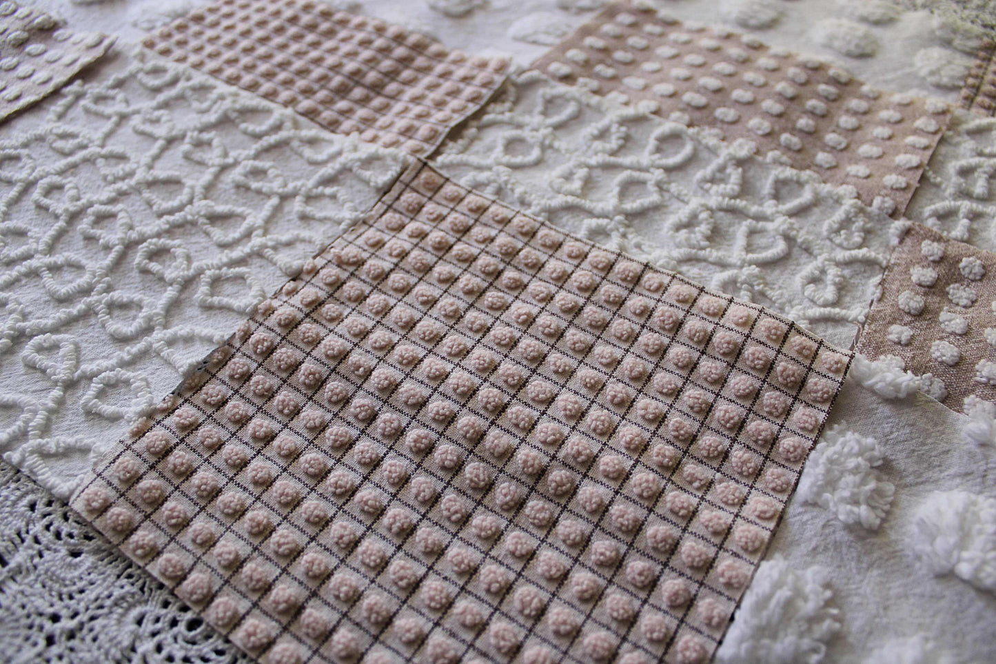 Trendy Neutral Chenille Squares, Vintage Meets Modern Craft Quilt Square Set from Vintage Bedspread Fabric, 16 Blocks, 6" x 6" inch