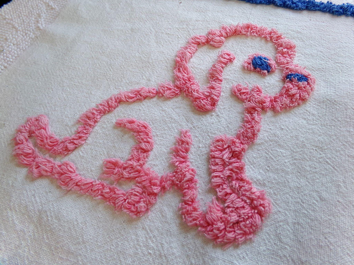 dog lovers! Pink Puppy Dogs Vintage Chenille Fabric, Pair of Puppies on Cotton Feedsack, 12" x 26" Piece for Handmade Quilts, DIY Pillows