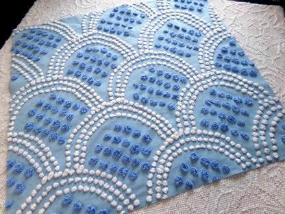mermaid tails vintage chenille fabric, 25" x 24" inch piece in beautiful blue & white scallop pops design