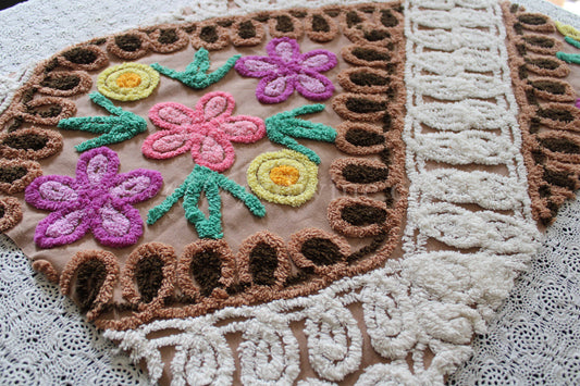 Chocolate Cake Vintage Chenille Fabric, Colorful 18" x 25" inch piece, Pretty in DIY Pillows