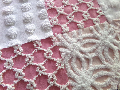Spunky Pink Quilt Squares Set from Vintage Chenille Bedspread Fabric, 17 Blocks, 6" x 6" inch