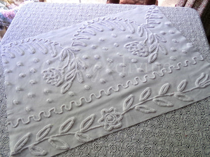 Lily White Dot Vintage Chenille Fabric Piece, 19" x 27" inches, Beautiful Farmhouse Style