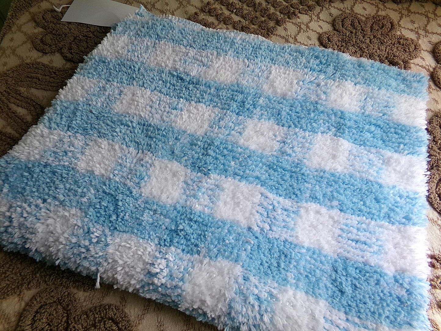 Cuddly Vintage Chenille Fabric in Cozy Blue & White Gingham Country Plaid, 18" x 24" inch Piece, Soft Plush Cotton Blend