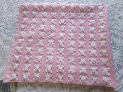 Lovely Carnation Pink & White Rosebud Vintage Chenille Fabric, Gentle Ombre Variations, 19" x 25" Inch Piece, Popular in Handmade Quilts