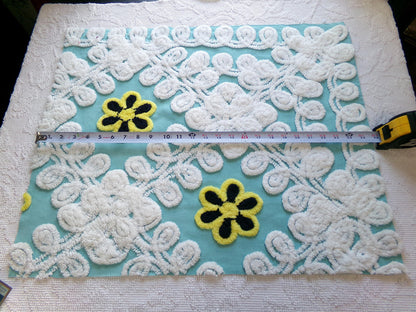 beach girl vintage chenille fabric, frothy white, seaglass blue, 20" x 25" piece of cotton sewing material for crafts, quilts, pillows