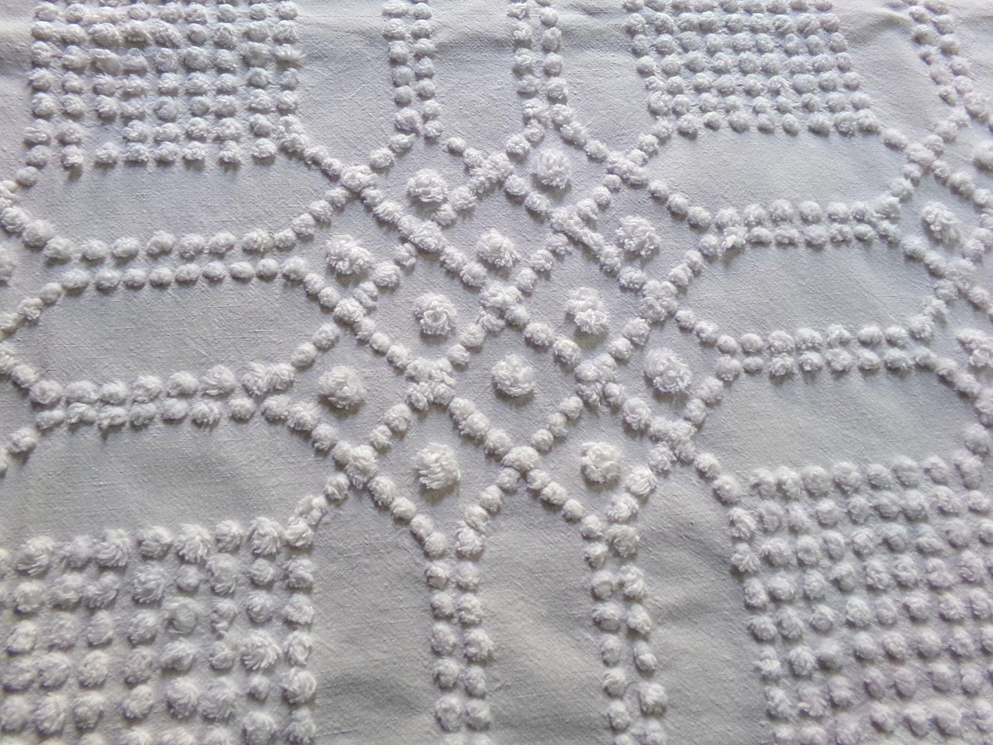 celestial white vintage chenille fabric, vintage geometric piece of cotton sewing material for quilts, pillows, wall hangings, 23" x 28"
