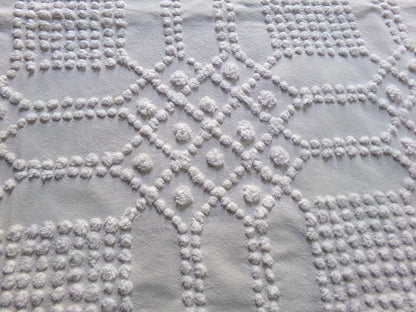 celestial white vintage chenille fabric, vintage geometric piece of cotton sewing material for quilts, pillows, wall hangings, 23" x 28"