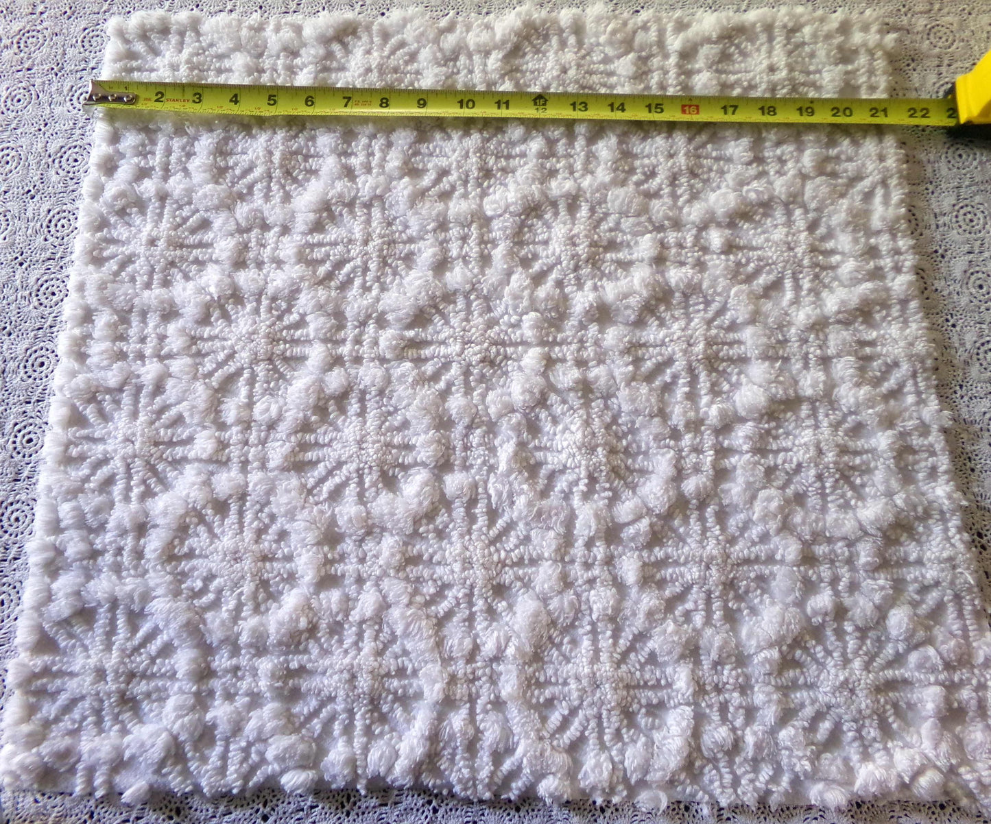 Snowflake Spokes Chenille Fabric Material, 19" x 20" inch Vintage Piece Loaded With Intricate Tufting